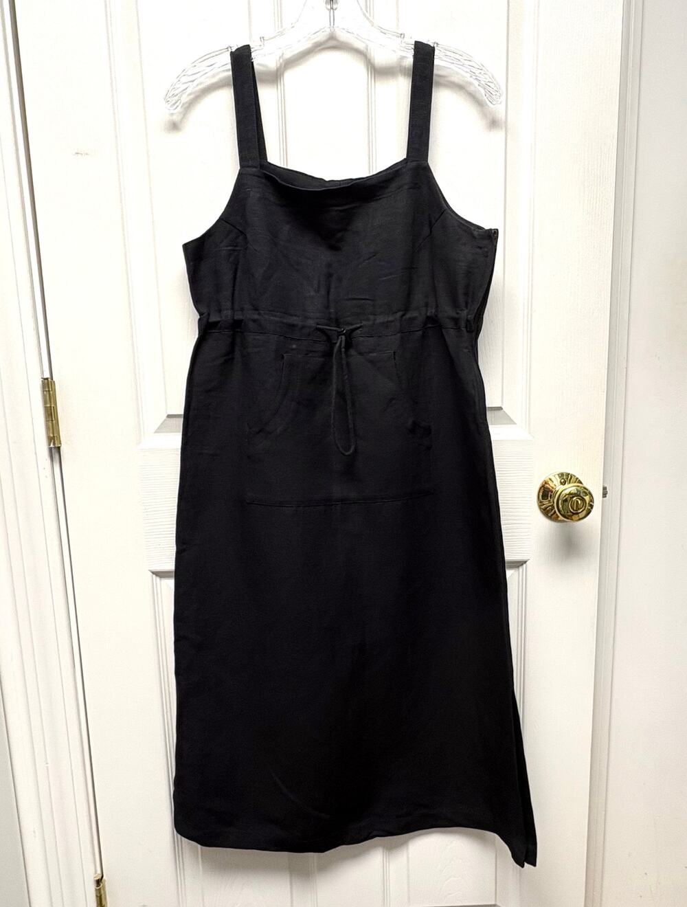 Liz Claiborne Dress Black Linen Rayon Long Jumper Drawstring Waist Size 6